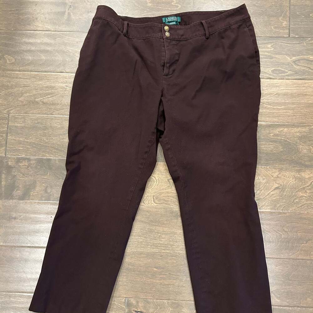 Lauren Ralph Lauren Women's Brown Cotton Blend Chino Pants Trousers Size 16W